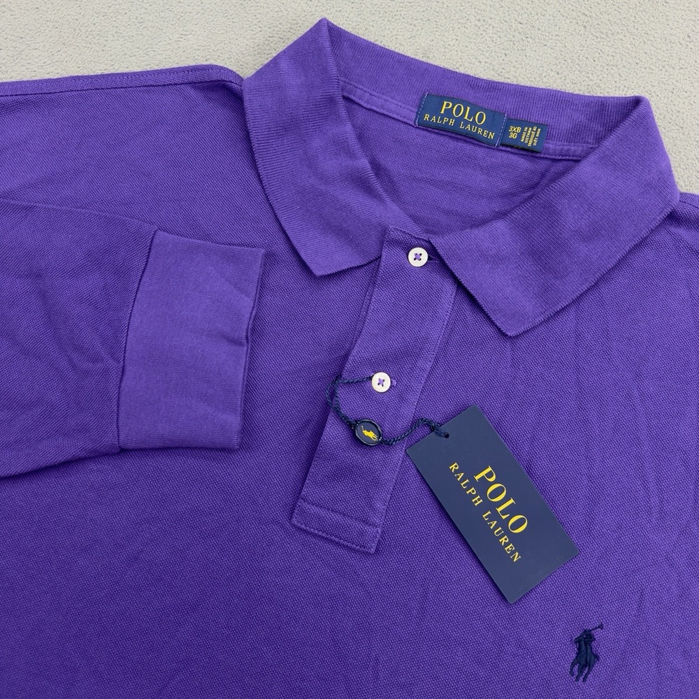 Polo Ralph Lauren Polo Shirt Men 3XB Big Purple Knit Long Sleeve Pony Cotton